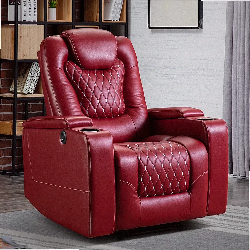 Canmov Electric Home Theater Seat,PU Leather Power Recliner Chair w/ Cup Holders
