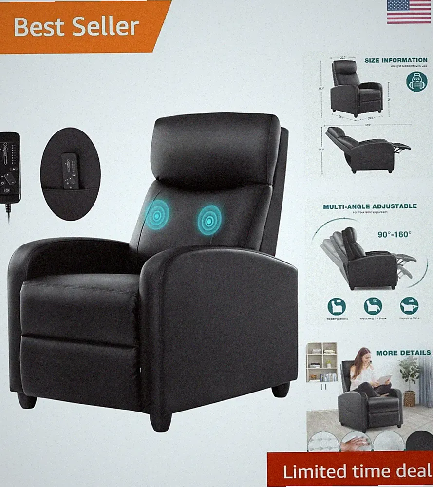 Ergonomic Leather Recliner Chair with Adjustable Backrest & Footrest in Black