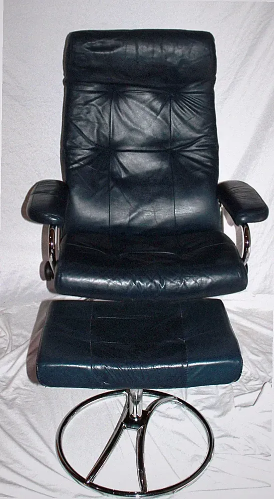 Mid Century J.E.Ekornes Stressless Recliner Swivel Leather Chair and Ottoman