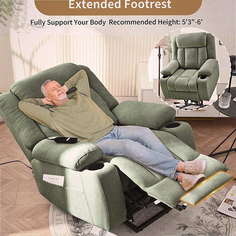 Power Lift Recliner Chair for Elderly Extended Footrest Electric Sofa Cup Holder